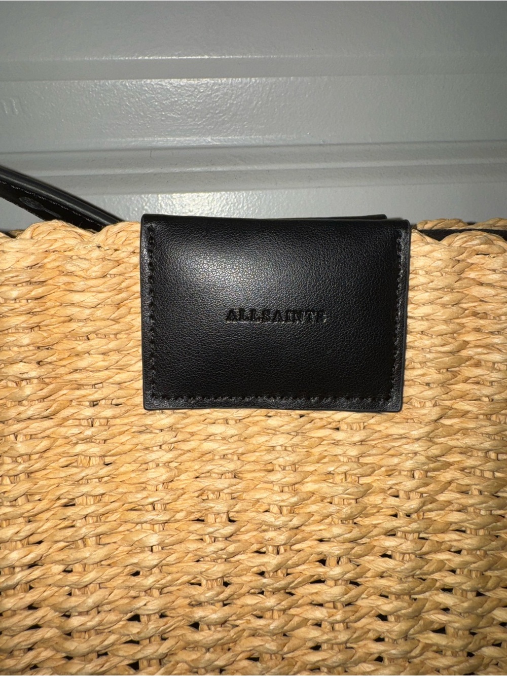 AllSaints Tan Straw Crossbody with Black Leather Strap - Picture 2 of 4